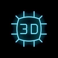 Neon icon of 3d printing processor cpu chip glowing vector