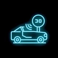 Neon sign of self driving car detecting speed limit vector