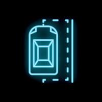 Neon style icon of parking sensor detecting car on black background vector