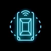 Neon icon of smartphone scanning qr code on black background vector