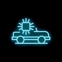 Neon icon of self driving autonomous vehicle with ai chip vector