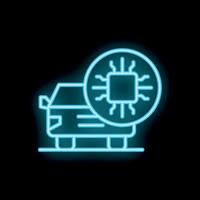 Neon style icon showing a modern car with a cpu representing automotive innovation vector