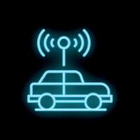 Neon icon of car receiving gps signal for navigation vector