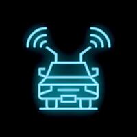 Neon sign of a smart car sending and receiving signals vector