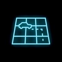 Neon icon of car moving on map showing route vector