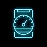 Neon icon of smartphone showing speedometer app for measuring internet speed vector