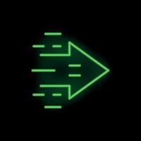 Neon green arrow moving forward leaving a trail on a black background vector