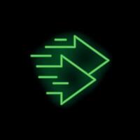 Two green neon arrows pointing right with motion lines on black background vector