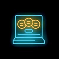 Neon icon of laptop showing website representing online survey vector