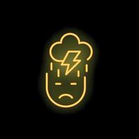 Neon sign representing depression with sad face and lightning cloud vector