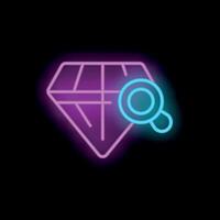 Neon icon of magnifying glass examining a diamond vector