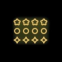 Neon yellow ranking system with stars, circles and diamonds on black background vector