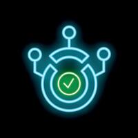 Neon style icon showing network security check mark vector
