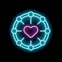 Neon icon of a network spreading love with a heart in center vector