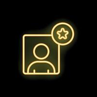 Yellow neon icon of a person with a star appearing on a profile vector