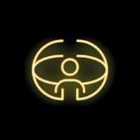 Neon icon of a person standing inside a rotating globe representing global business vector