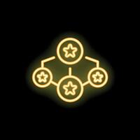 Neon yellow hierarchy structure connecting stars on black background vector