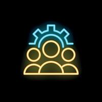 Neon icon of team working together under cogwheel setting vector