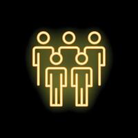 Five people team connected with lines neon light style icon vector