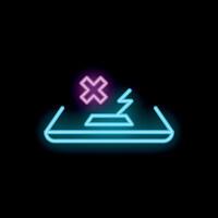 Neon wireless charging not working sign with cross on black background vector