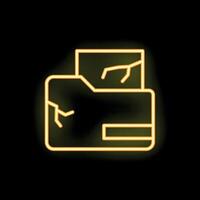 Yellow neon icon showing broken folder with document inside vector
