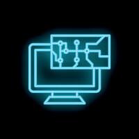 Neon icon of computer showing printed circuit board design vector