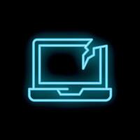 Neon icon of laptop showing broken screen displaying concept of computer damage vector