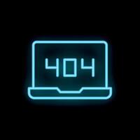 Neon blue 404 error message on laptop screen icon vector