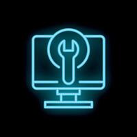 Neon computer icon showing wrench for maintenance and support vector