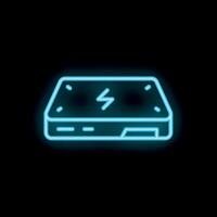 Neon icon of a computer graphics card glowing on black background vector