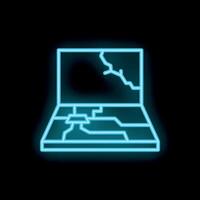 Broken laptop neon sign showing concept of computer problems vector