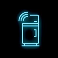 Neon icon of smart refrigerator sending wifi signal vector