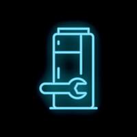 Neon icon of wrench repairing desktop computer case vector