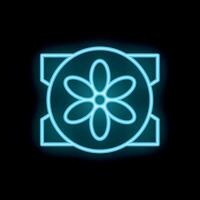 Glowing neon blue flower icon with square frame on a black background vector