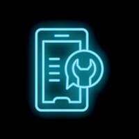 Neon icon of mobile phone displaying technical support chat bubble vector