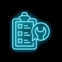 Neon blue clipboard icon showing technical support chatbot for online help vector