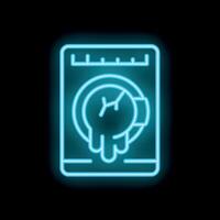 Neon icon of a broken clock melting in a smartphone showing concept of wasted time vector