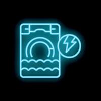 Neon icon of washing machine displaying energy consumption on black background vector
