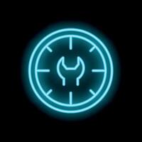 Neon clock showing it's time for repairing with wrench symbol inside vector