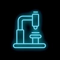 Neon style icon of microscope glowing on black background vector