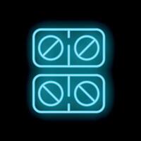 Glowing neon sign of pills in blister pack on a black background vector