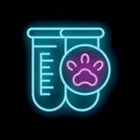 Neon sign featuring two test tubes and a paw print, symbolizing veterinary care and animal health vector