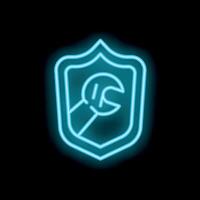 Neon wrench tool inside shield logo representing security and maintenance vector