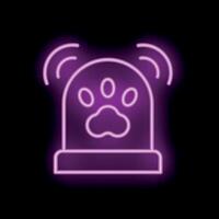 Neon sign of a smart pet tracker with a paw symbol showing the location vector
