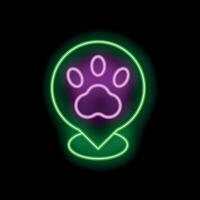 Neon pin pointing location with dog paw print inside vector