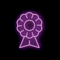 Pink neon sign depicting a rosette with ribbon on black background vector