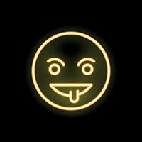 Neon yellow emoji sticking out its tongue with a glow effect vector