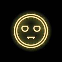 Yellow neon sign showing a vampire face with blank expression on black background vector