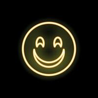 Yellow neon smiling face on black background vector