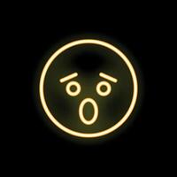 Yellow neon surprised emoji with open mouth expressing shock vector